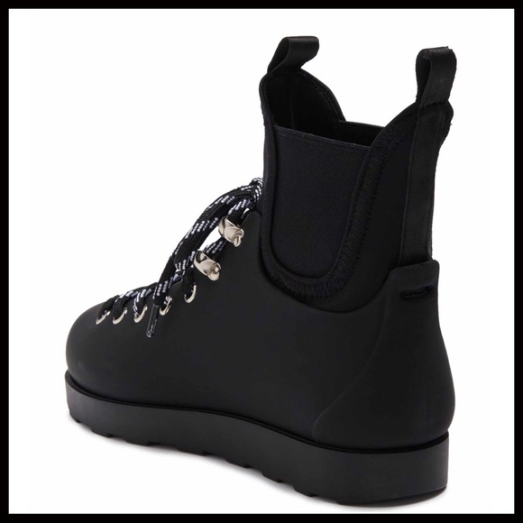JEFFREY CAMPBELL ANKLE BOOTS LACE UP WATERPROOF BLACK BOOTIES A2C - Picture 11 of 12